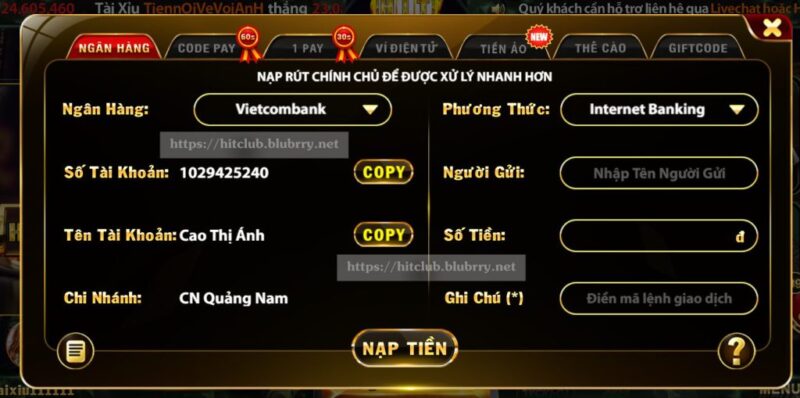 Hướng dẫn nạp rút tiền cổng game Hit Club-11