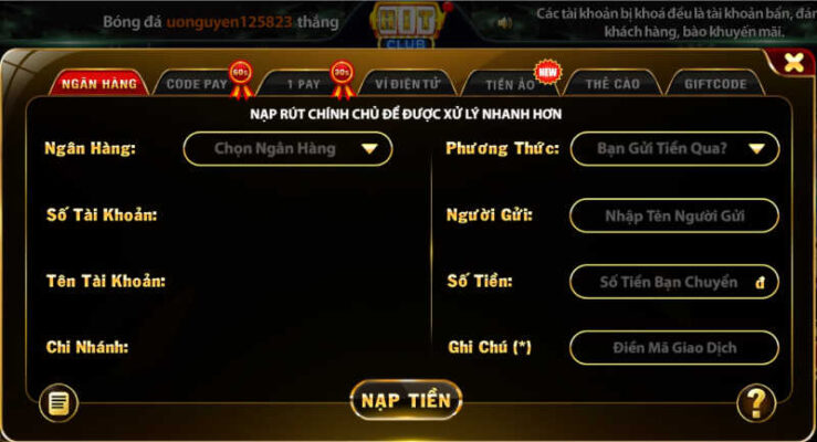 Hướng dẫn nạp rút tiền cổng game Hit Club-12